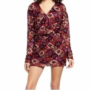 Endless Rose Sequin Embellished Multicolor long sleeve mini party dress. Size S